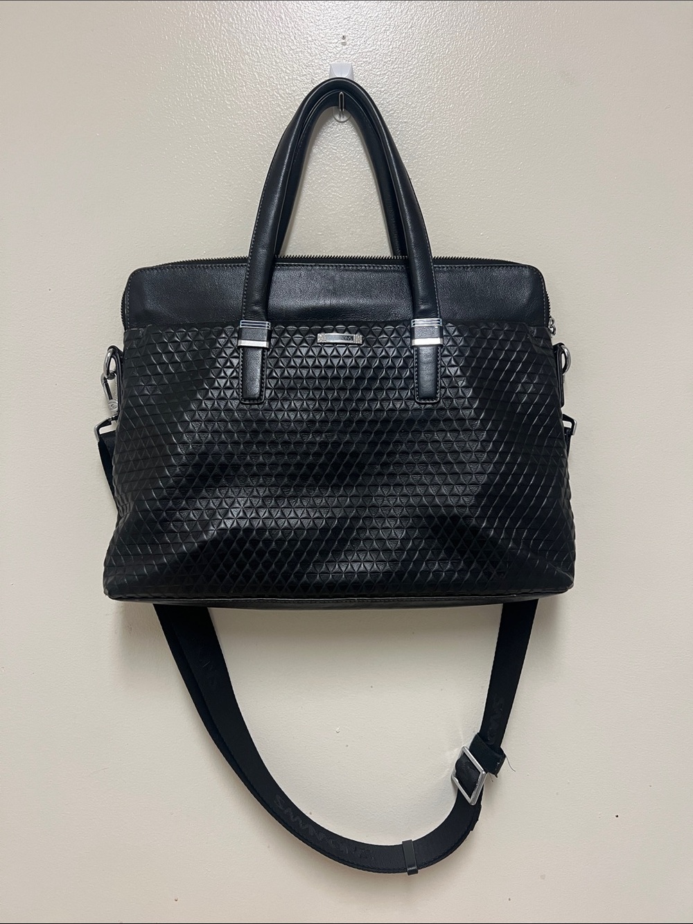 Leather Black Quilted Laptop Bag Briefcase